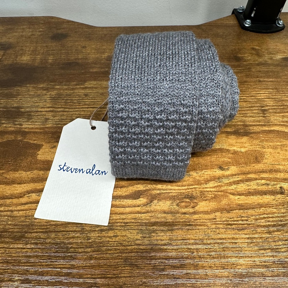 New Steven Alan Mens Square Knit Tie Grey 100% Wool F10-MTE07WL NWT